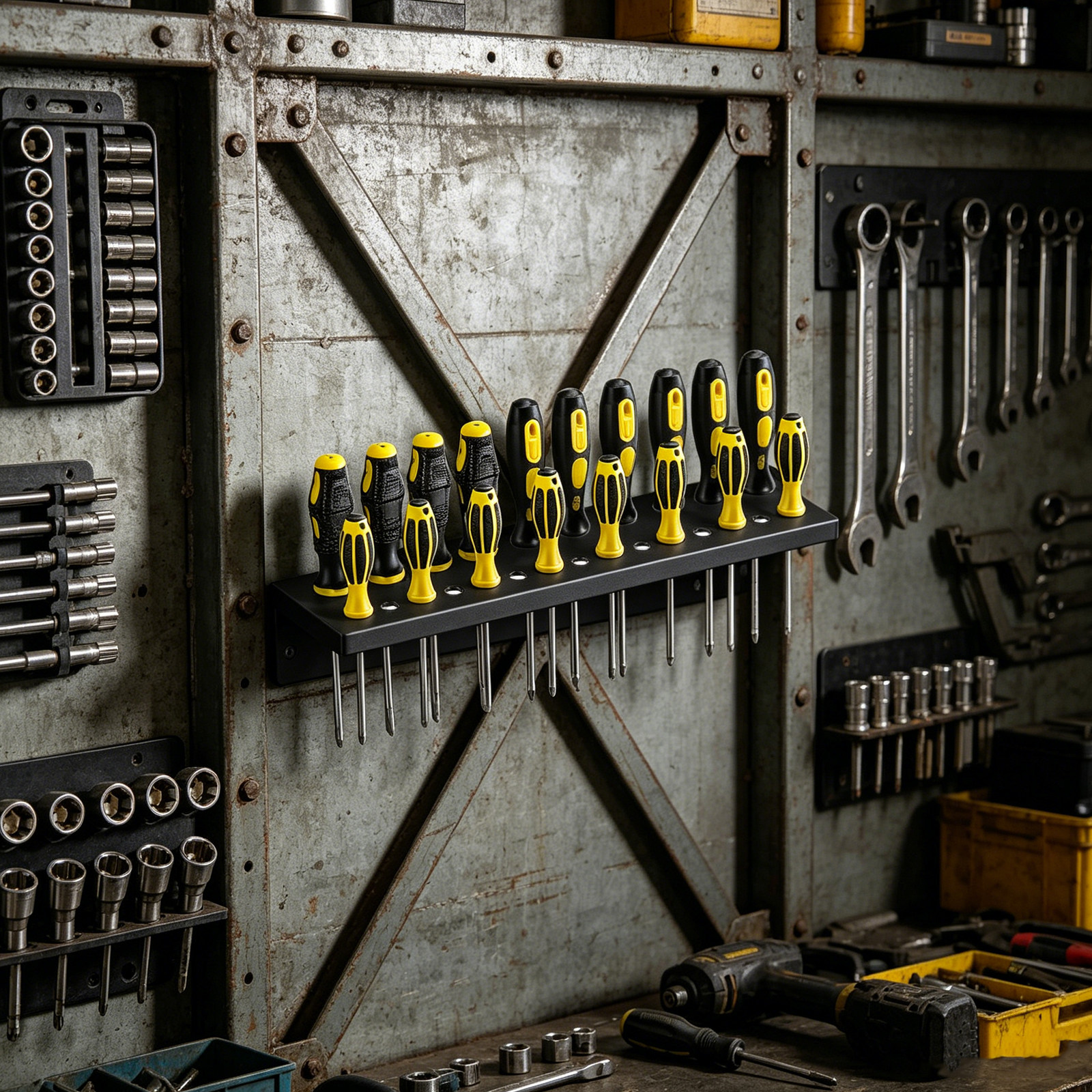 Workshop Tools Rack - 25 Hole Metal Screwdriver Wall Organizer