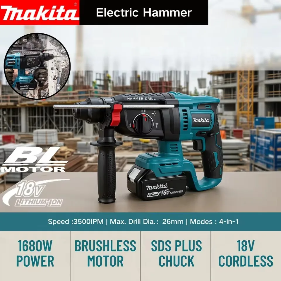Power Tools For Workshop - Makita 26MM Brushless Electric Hammer Drill