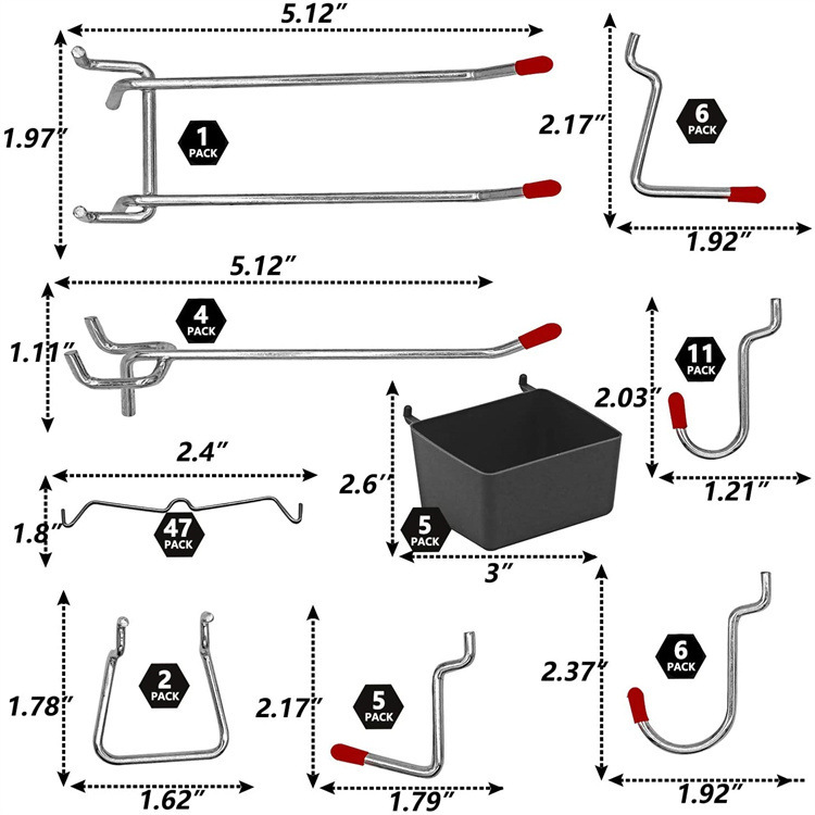 114 Pcs Pegboard Hooks Set Met - Workshop Tools Organizing avis et prix