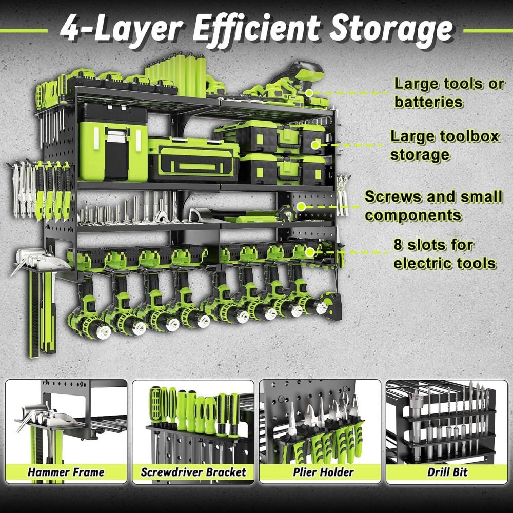 Heavy Duty 4 Tier 8 Slot Wall  - Workshop Tools Rack avis et prix